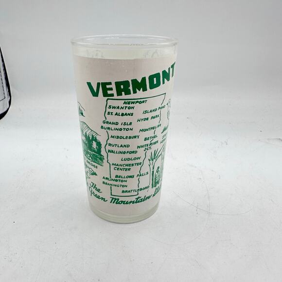 Vintage Vermont State Souvenir Glass Frosted Tumbler Hazel Atlas MCM Cocktail - Picture 6 of 9